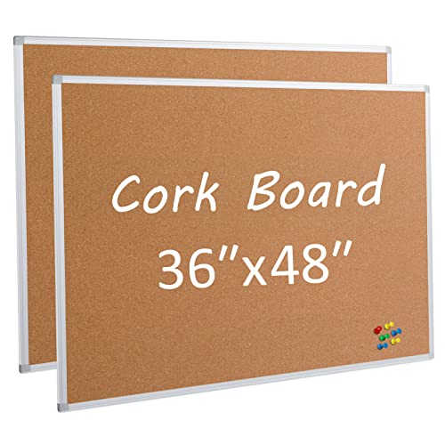 2 Pack Cork Board Bulletin Board 36 x 48, Silver Aluminium Framed 4x3 Corkboard, Office Board for Wall Cork, Large Wall Mounted Notice Pin Board - size: 2 Pack 36" x 48"