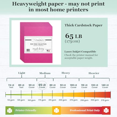 Cardstock Warehouse Pop Tone Razzle Berry Pink Cardstock Paper – 50 Sheets, 8.5 x 11" - 65 lb / 175 GSM Premium Pink Card Stock for Die-cutting, Crafts, Printing, Card Making and DIY Projects - color: Razzleberry Pink
