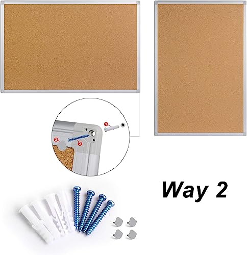 2-Pack Cork Board Bulletin Board 20 x 30 Inches, Silver Aluminium Framed Corkboard, Office Board for Wall Cork, Large Wall Mounted Notice Pin Board with 32 Pins - size: 2 Pack 20" x 30"