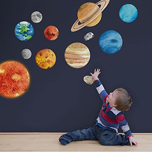 Solar System Wall Stickers for Kids, Universe Space Wall Sticker, Large Size Planet Wall Decal, Space Wall Decor for Bedroom Classroom Playroom Nursery Birthday Gift Idea(L) - color: Solar System - Large