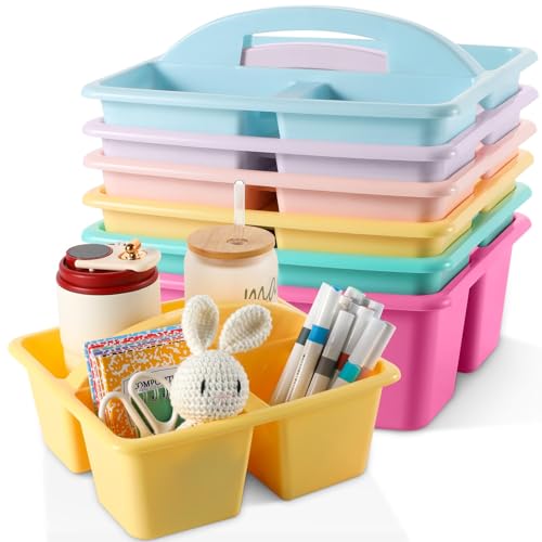6 Pack 3 Compartment Small Caddy Plastic Classroom Organizer with Handle Portable Teacher Supply Storage Caddy Craft Art Caddies for Pencil, Crayon, Marker, Home, Office, School Supplies(Pastel) - color: Pastel