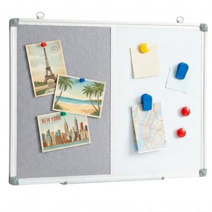 Bulletin Board Whiteboard Combo, 24" x 18" Fabric Magnetic Dry Erase Board | Half Dry-erase for Writing Half Grey Felt Bulletin Board for Pinning, Wall Mount Combination Board for Home Office School - size: 24" x 18"