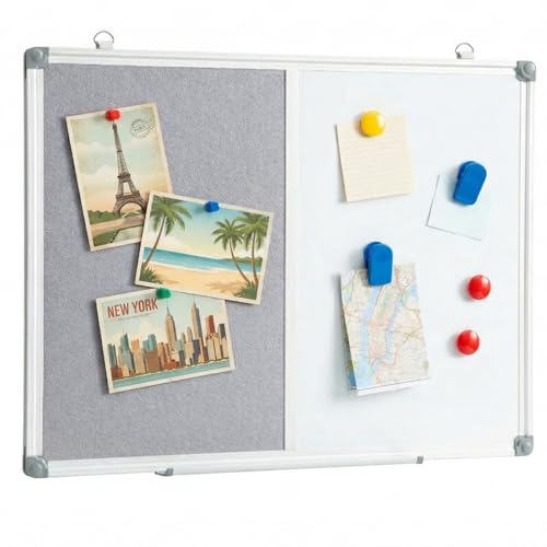 Bulletin Board Whiteboard Combo, 24" x 18" Fabric Magnetic Dry Erase Board | Half Dry-erase for Writing Half Grey Felt Bulletin Board for Pinning, Wall Mount Combination Board for Home Office School - size: 24" x 18"