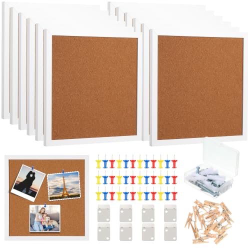 Treela 12 Pack White Cork Board with Frame for Wall 12x12, Decorative Linen Corkboard Bulletin Board with Push Pins & Clips for Office Home School Supplies (Square) - color: White, size: Square