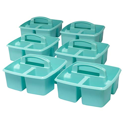 Storex 3-Compartment Small Caddy – Multipurpose Classroom Organizer with Handle, Aquamarine, 6-Pack (00952A06C)