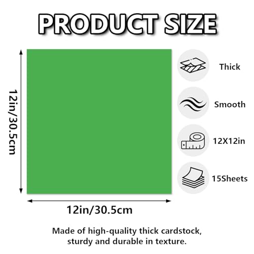 15 Sheets Green Cardstock 12"x12",250gsm/90lb Heavyweight Cardstock Paper,Thick and Smooth Card Stock Perfect for Card Making, Scrapbooking and Crafts - color: Green