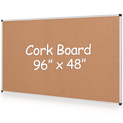 Extra Large Cork Bulletin Board 96" X 48", Silver Aluminum Framed 8'x4' Corkboard for Wall, Wall Mounted Notice Pin Board with 18 Push Pins for School, Home & Office - color: Silver, size: 96" x 48"