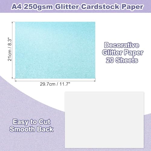 PATIKIL 20Sheets Lake Blue Glitter Cardstock, 8.3x11.7 in A4 Glitter Paper Card Stock Shiny Scrapbook 250gsm Sparkly Paper Large Shimmer for Crafts Scrapbook DIY Art Wedding Party - color: Lake Blue, size: 8.3x11.7 In