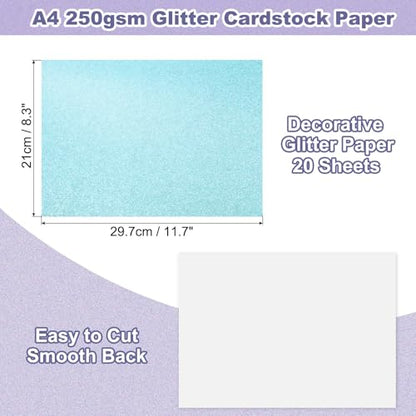 PATIKIL 20Sheets Lake Blue Glitter Cardstock, 8.3x11.7 in A4 Glitter Paper Card Stock Shiny Scrapbook 250gsm Sparkly Paper Large Shimmer for Crafts Scrapbook DIY Art Wedding Party - color: Lake Blue, size: 8.3x11.7 In
