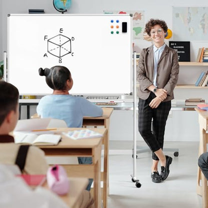 Dry Erase Whiteboard Easel on Wheels - TANKEE 48" x 32" Large Double Sided Mobile Whiteboard, Reversible Magnetic Rolling White Board for Home Office Classroom, Flip Chart Holders and Paper Pad - color: White, size: 48"x32"