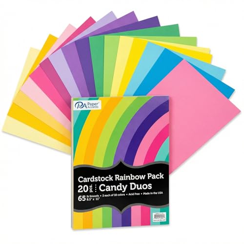 Accent Design Paper Accents Variety Pack, Rainbow Cardstock, Candy Duo, 8.5x11 Inch, 20 Pack, 65lb Coordinated Color Cardstock, Scrapbooking, Card Making, and Crafts - color: Candy Duo