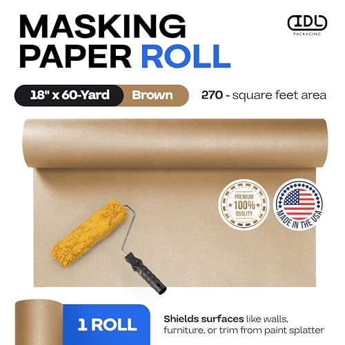 IDL PACKAGING Premium 18" x 60-Yard Brown Masking Paper Roll to Cover Area - Kraft Paint Paper to Protect Surfaces from Water-Based Materials - Painter’s Paper Roll for Home Improvements - color: 18"x180', Brown, size: 1 Roll