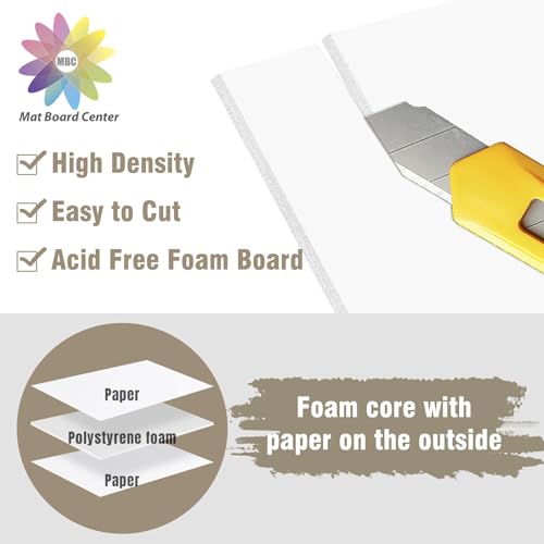 Mat Board Center, Pack of 10 Acid-Free Foam Boards, 16x20 inch White Foam Boards, 1/8" Thick - color: White, size: 16x20
