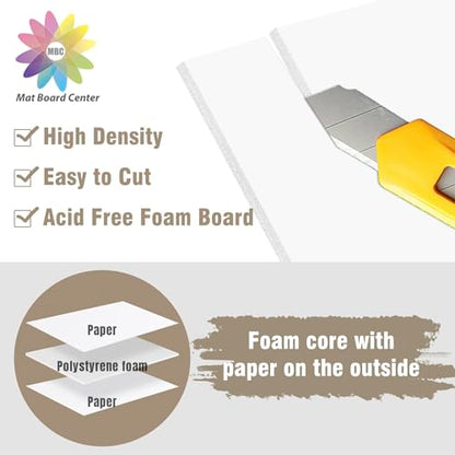 Mat Board Center, Pack of 10 Acid-Free Foam Boards, 16x20 inch White Foam Boards, 1/8" Thick - color: White, size: 16x20