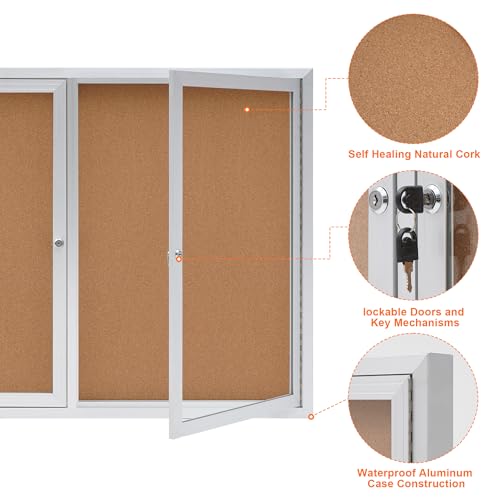 Enclosed Bulletin Board,Outdoor Bulletin Board,43.3 * 31.5’’ Lockable Cork Noticeboard with Aluminum Frame,Weatherproof Display Cases for School, Office,Commercial