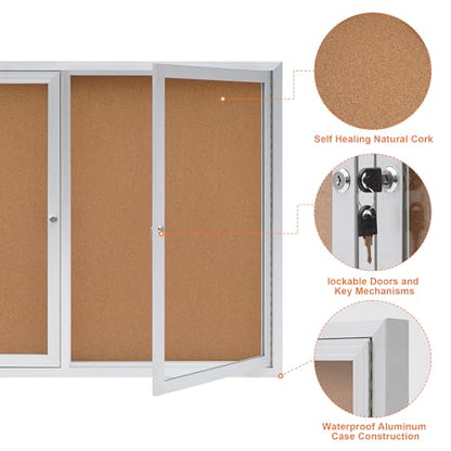 Enclosed Bulletin Board,Outdoor Bulletin Board,43.3 * 31.5’’ Lockable Cork Noticeboard with Aluminum Frame,Weatherproof Display Cases for School, Office,Commercial