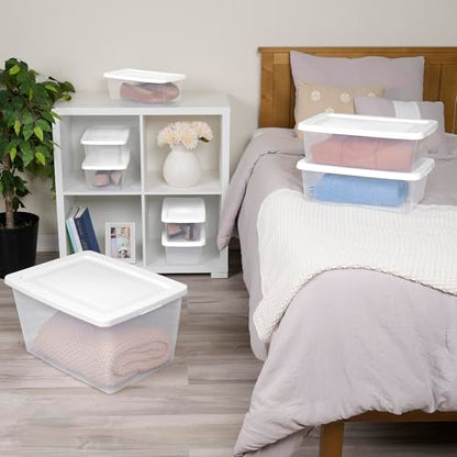Sterilite 48 Pack Storage Box, 12 Quart Stackable Tote, Clear Plastic Container with Secure Snapping Lids for Home and Office Organization, White - size: 12 Quart, style: 48 Pack