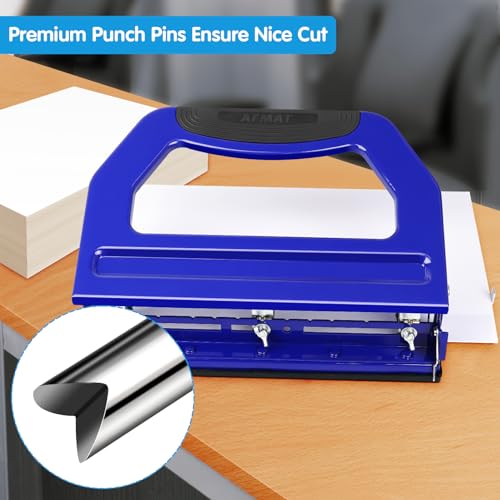 AFMAT 3 Hole Punch Heavy Duty, 9/32" Holes, 50-Sheet Hole Puncher 3 Ring, 50% Reduced Effort, Adjustable Two & Three Hole Punch, Metal Paper Puncher w/Large Chip Tray, Metal Paper Guide, Blue, HP18 - color: Blue