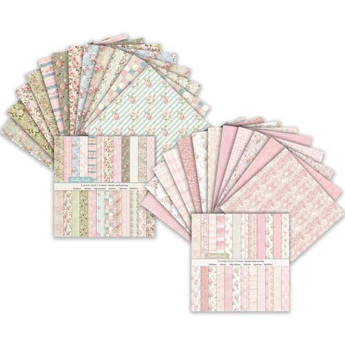 Scrapbook Paper Double Sided Decorative Craft Paper, 6x6 in Vintage Patterned Papers 48 Sheets Floral Background Papers for Scrapbooking Card Making Journaling Decor (B) - color: B