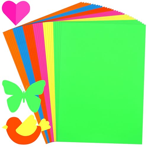 30 Pack Neon Paper Sheets Colored Poster Boards Fluorescent Bright A4 Thick Cardstock Double-Sided Color Paper Reflective for Cardmaking Signs Party Decor DIY Craft (250 GSM, 6 Colors) - color: Neon Style