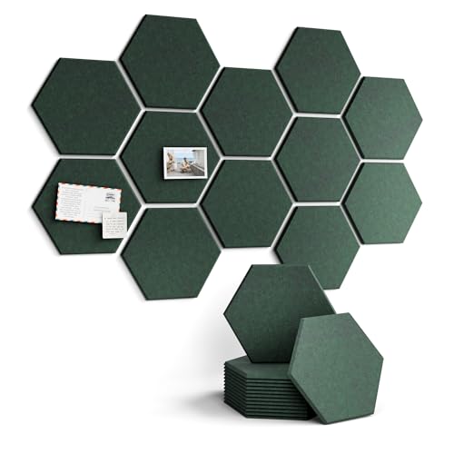 Fluxynara Hexagon Cork Board Alternative for Walls Decor-12-Pack Felt Bulletin Board Tiles,with 30 Pushpins,70 Adhesive Tabs for Office,Classrooms & Home Pin Board Felt Board-Pine Green - color: Pine Green, size: 12-Pack