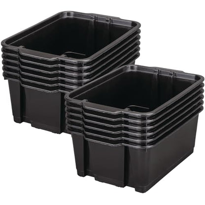 Really Good Stuff Stacking Bins, 14" x 10" x 5 .75" - 12 Pack, Black, Stackable Storage Plastic Bins for Classroom Organization, Home Storage, Office & Hospital Supplies