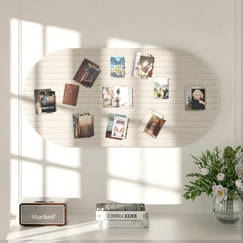 Felt Bulletin Board 47" x 24", Cork Board Alternative with 30 Push Pins | 4 Customizable Modular Decorative Felt Pin Board, Vision Board for Office Home Bedroom Wall Decor, Photo Picture Display - color: Beige, size: Oval- 47 x 24 Inches