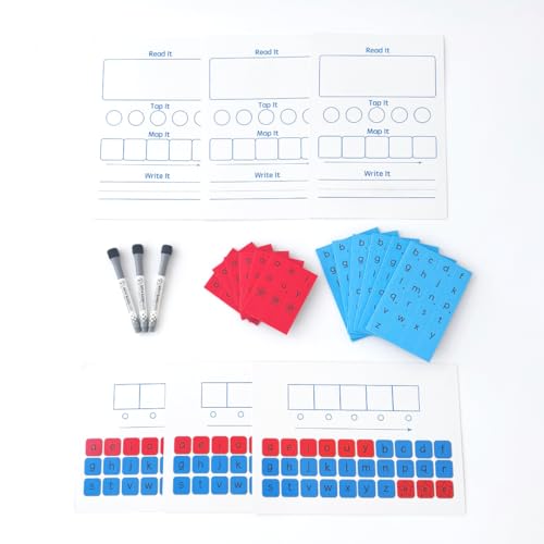 CVC Magnetic Letter Tiles and Spelling Writing Boards Set | 216 ABC Magnets, 6 Magnetic Letter Boards for CVC Literacy Spelling Reading Word Building Phonemic Awareness Practice