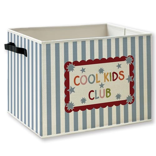 Kids Playroom Foldable Storage Bins Box with Handles, Cool Kids Club Retro Blue Striped Collapsible Foldable Basket Organizer for Boys Girls Bedroom Bathroom Playroom Clothes Books - color: kid-15
