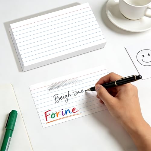 300 Count White Ruled Index Cards, 3x5 Inch Lined Study Flash Cards - 6 Pads, 50 Cards per Pad, Narrow Ruled Note Cards for School, College, Learning, Flashcards with Lines for Notes - color: white & ruled