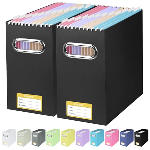 BALEINE File Organizer Box, Cardboard File Folder Organizer with Handle for Letter Size, Portable Collapsible Hanging Filing Box for Home Office Document Storage (2 Pack, Black) - color: Black, style: 2PK (Slim)