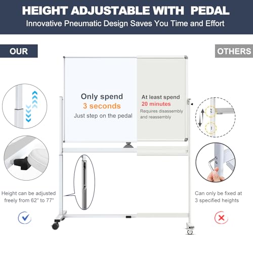 White Board on Wheels, 48 x 32 Inches Height-Adjustable Large Rolling Whiteboard, Mobile Magnetic Dry Erase Board with Stand, Double-Sided Standing Whiteboard for Office, Home, Classroom, School - color: White - Upgraded, size: 48"x32"