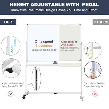 White Board on Wheels, 48 x 32 Inches Height-Adjustable Large Rolling Whiteboard, Mobile Magnetic Dry Erase Board with Stand, Double-Sided Standing Whiteboard for Office, Home, Classroom, School - color: White - Upgraded, size: 48"x32"