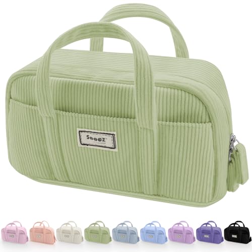 Sooez Large Pencil Case Pouch, Extra Big Pencil Bag with 5 Compartments, Pen Bag Wide Opening, Soft Corduroy Pen Pouch Organizer with Zipper, Cute Aesthetic School Supplies for Teen Girls-Green - color: Green