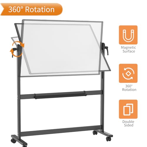 VIZ-PRO Double-Sided Magnetic Mobile Whiteboard, 48 x 36 Inches, Black Aluminium Frame and Stand - size: 48"W x 36"H