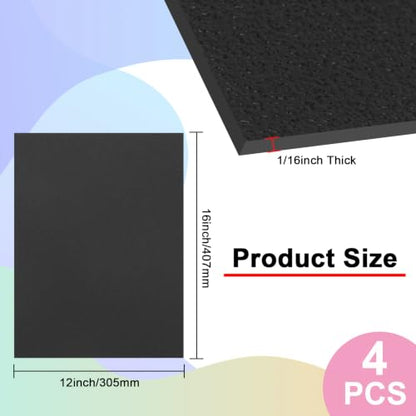 4Pack Black Thin ABS Plastic Sheet 12" x 16" x 1/16" Thick Black Rigid Thermoplastic Sheet (Upgrade Surface) 1.5MM Flexible High Tensile ABS Moldable Plastic Panel for Crafts, DIY, Signs - color: Black, size: 12" x 16" x 1/16"
