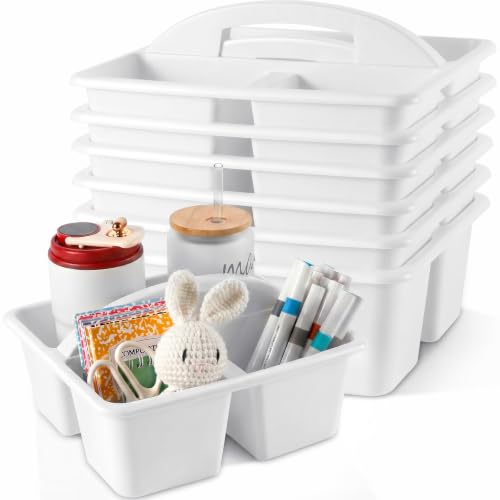 6 Pack 3 Compartment Small Caddy Plastic Classroom Organizer with Handle Portable Teacher Supply Storage Caddy Craft Art Caddies for Pencil, Crayon, Marker, Home, Office, School Supplies(White) - color: White
