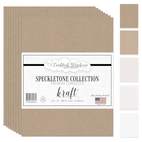 Cardstock Warehouse Speckletone Kraft Brown Card Stock Paper – 25 Sheets, 8.5 x 11", 100 lb/270 gsm – 100% Recycled Premium Matte Cardstock for Cardmaking, Printing, and DIY Craft Projects - color: Kraft Brown, size: 8.5 x 11 - 25 Sheets