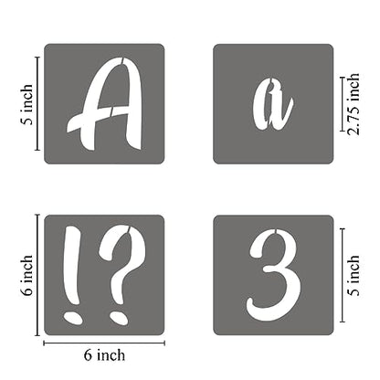5 Inch Alphabet Letter Stencils - 70 Pack Letter Number Stencil Templates with Signs for Painting on Wood, Reusable Calligraphy Letters and Numbers Stencils for Chalkboard Fabric Wood Signs - size: 5 Inch