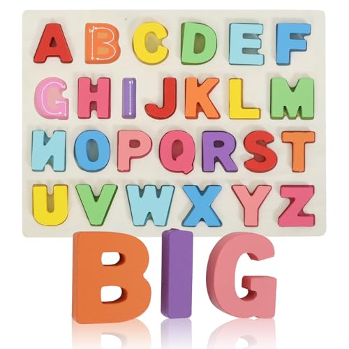 Kairsya Alphabet Puzzle Wooden Puzzles for Toddlers Alphabet Learning Puzzles Toys with Wood Letters Montessori Wooden ABC Learning Toys for Toddlers 1-5 | Preschool Educational Gift for Kids - style: Alphabet Puzzle