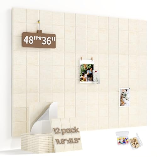 Large Felt Bulletin Board for Walls: 12-Pack Black Cork Board Alternative 11.8x11.8 Inch Peel and Stick Pin Board Wall Decor for Home Organization, Office Memo Board, Self-Adhesive Wall Tiles - color: Light Camel, size: 12 Pack
