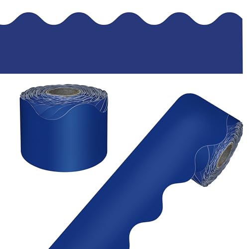 Carson Dellosa Education 65Ft of Navy Blue Bulletin Board Borders, 1 Roll of Scalloped Trim for Rolling Whiteboard, Cork and Posterboard, Patriotic Decorations, Party, and Classroom Decor - color: Navy, style: Scalloped