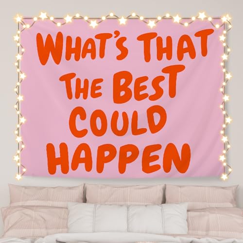 AQYIP What's That the Best Could Happen Motivational Tapestry, Inspirational Tapestry Decorative, Pink Orange Positive Quote Wall Tapestries Blanket Decor for Home Office, 50x60 Inch - color: 2 - whats the best that could happen