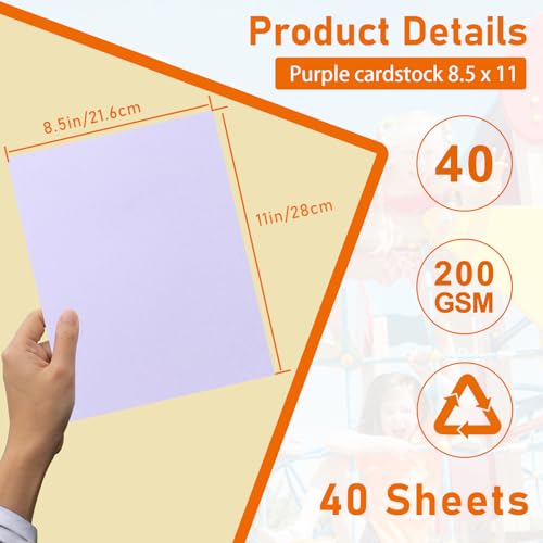Guakicae 40 Sheets Light Purple Cardstock 8.5 x 11 Printer Paper, 75lb Heavyweight Paper Card Stock for Wedding, School Crafting, Invitations, Making Cards, Certificates - color: Purple, size: 40 Sheets