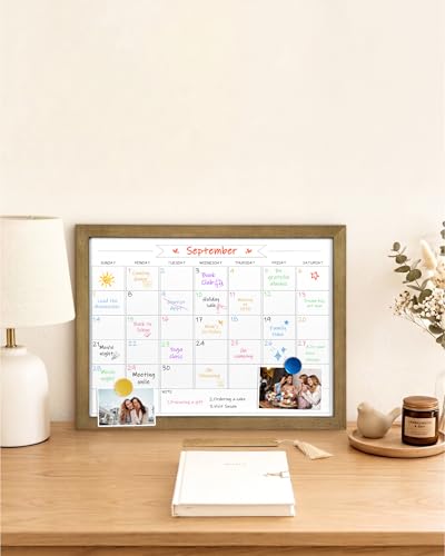 Dry Erase Monthly Calendar Whiteboard, Magnetic Surface White Board for Wall, Office/School/Home, Solid Pine Wood Rustic Brwon Frame Hanging Board & Planning Board, 13"x 17" (YL-RB-3343-B) - color: Rustic Brwon, size: 17"W x 13"H