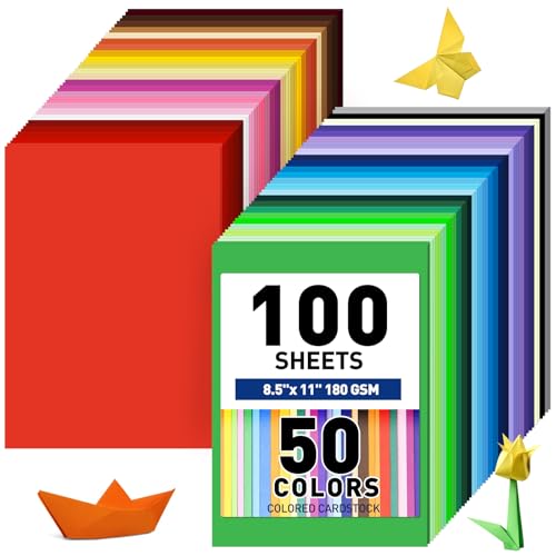 MAXECHO 8.5" X 11" Colored Cardstock Bulk 100 Assorted Sheets in 50 Colors Construction Paper Card Stock Printer Paper for DIY Crafts, Party Decorations, Cricut, 180 GSM/65 LB - color: Multicolor, size: 8.5inch x 11inch, 100 Sheets