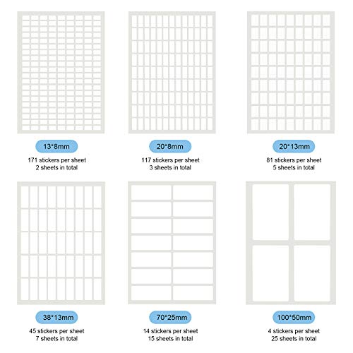 1723 Pieces Matte Labels Sticker Removable Rectangular Labels Writable Blank Adhesive Labels for Labeling and Organizing Small Items 6 Sizes Combination (White)
