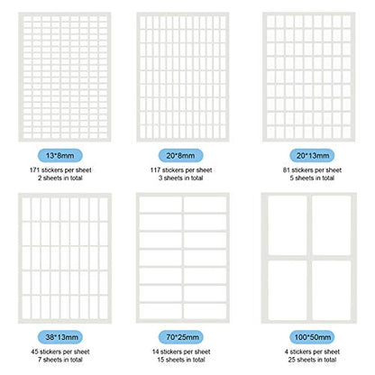 1723 Pieces Matte Labels Sticker Removable Rectangular Labels Writable Blank Adhesive Labels for Labeling and Organizing Small Items 6 Sizes Combination (White)