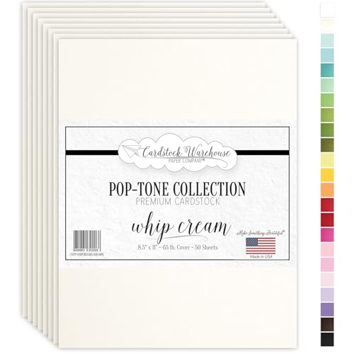 Cardstock Warehouse Pop-Tone Whip Cream Card Stock Paper - 50 Sheets, 8.5 x 11" - 65 lb / 175 GSM Premium Cream Card Stock for Die-cutting, Crafts, Printing, Card Making and DIY Projects - color: Whip Cream