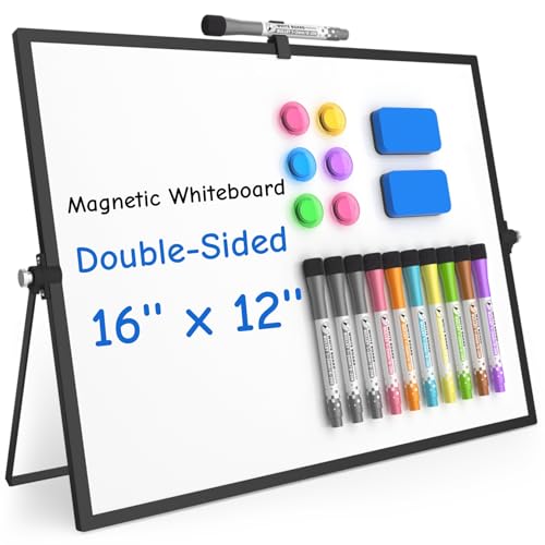 Grtard Dry Erase Magnetic White Board, 16''x12'' Double-Sided Desktop Whiteboard with Stand, Portable Small Whiteboard Set, Dry Erase Board for to-Do Lists, Drawing, Office, Home(Black) - color: Black, size: 16''x12''